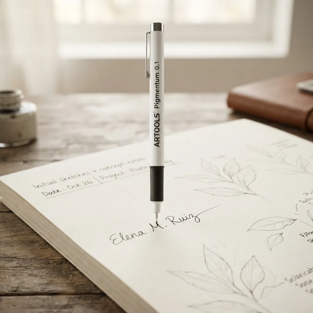 ARTOOLS Pigmentum 0.1 — Precision Pen sobre caderno de sketches